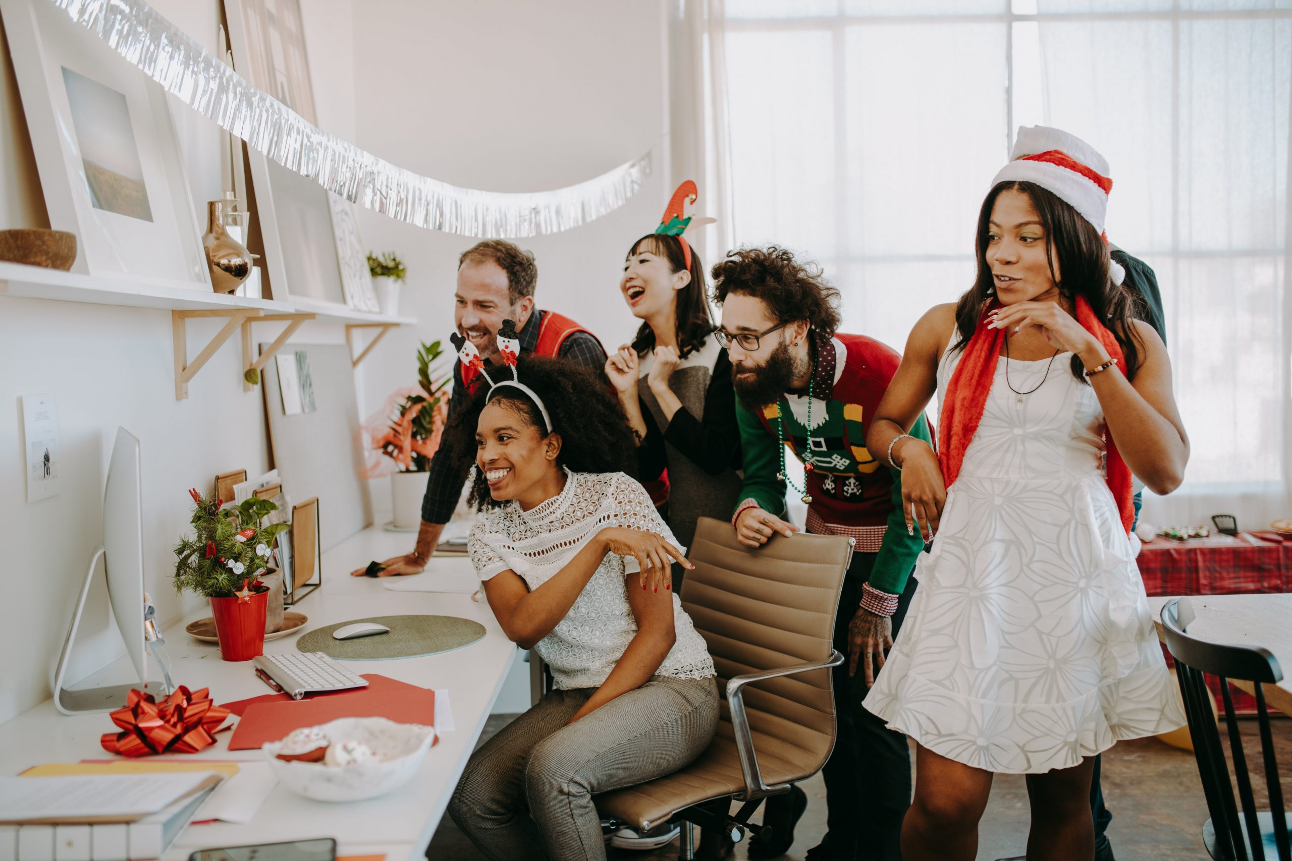 Work team gathered for holiday virtual meeting