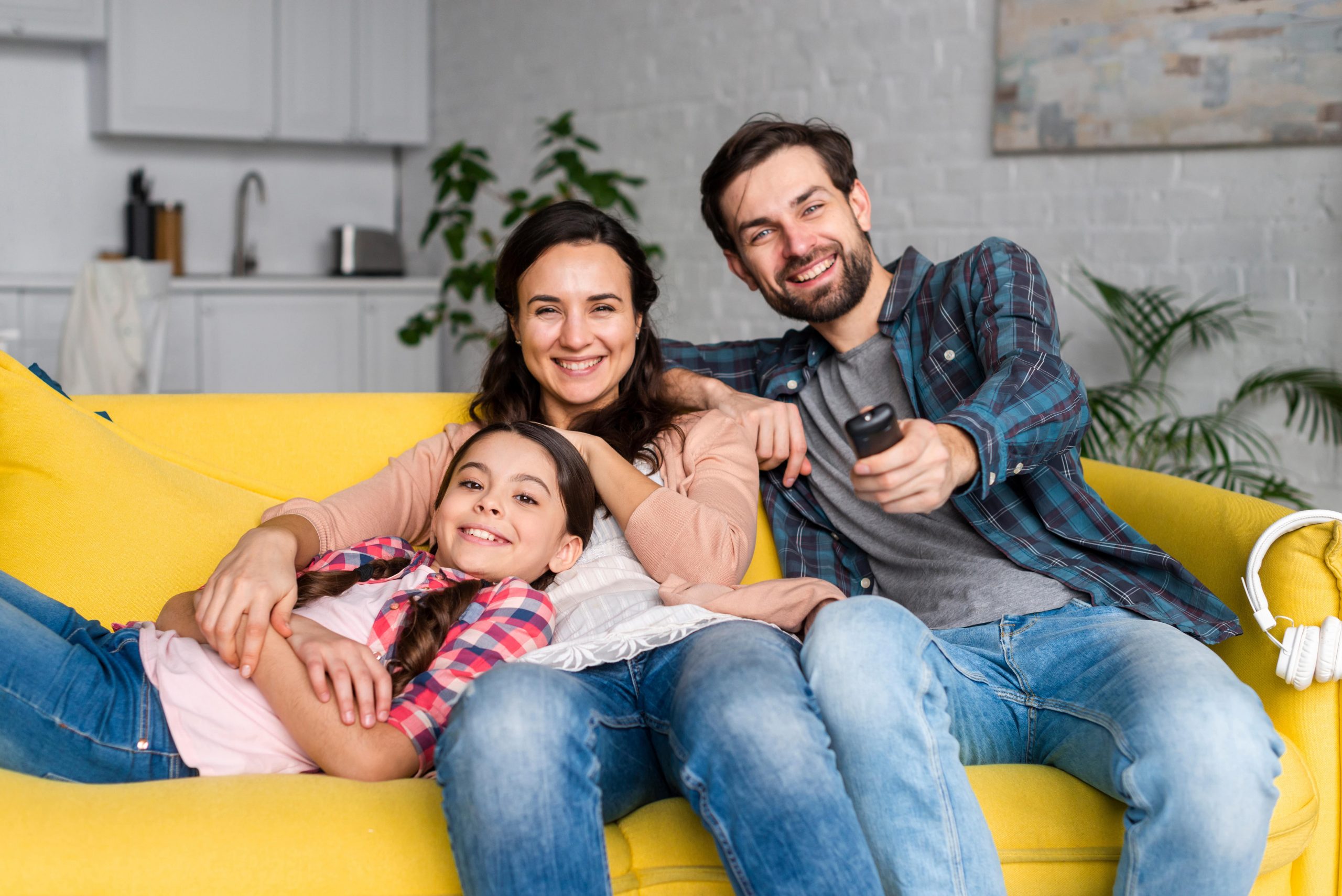 family watching tv